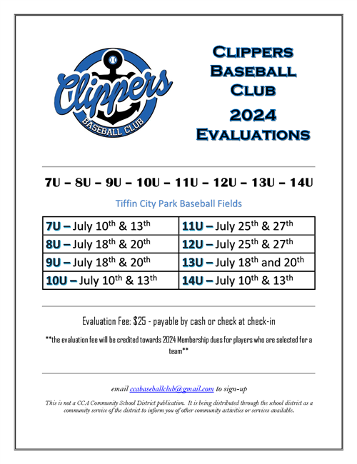 Clippers Baseball Club Evaluations